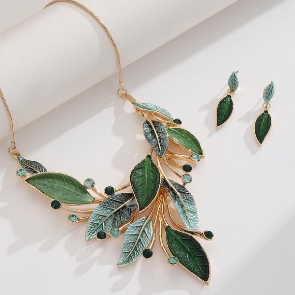 Vintage Chunky Statement Jewelry Set Retro Leaf Floral Geometric Bohemian Boho B - Picture 2 of 8